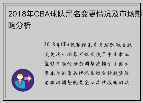 2018年CBA球队冠名变更情况及市场影响分析
